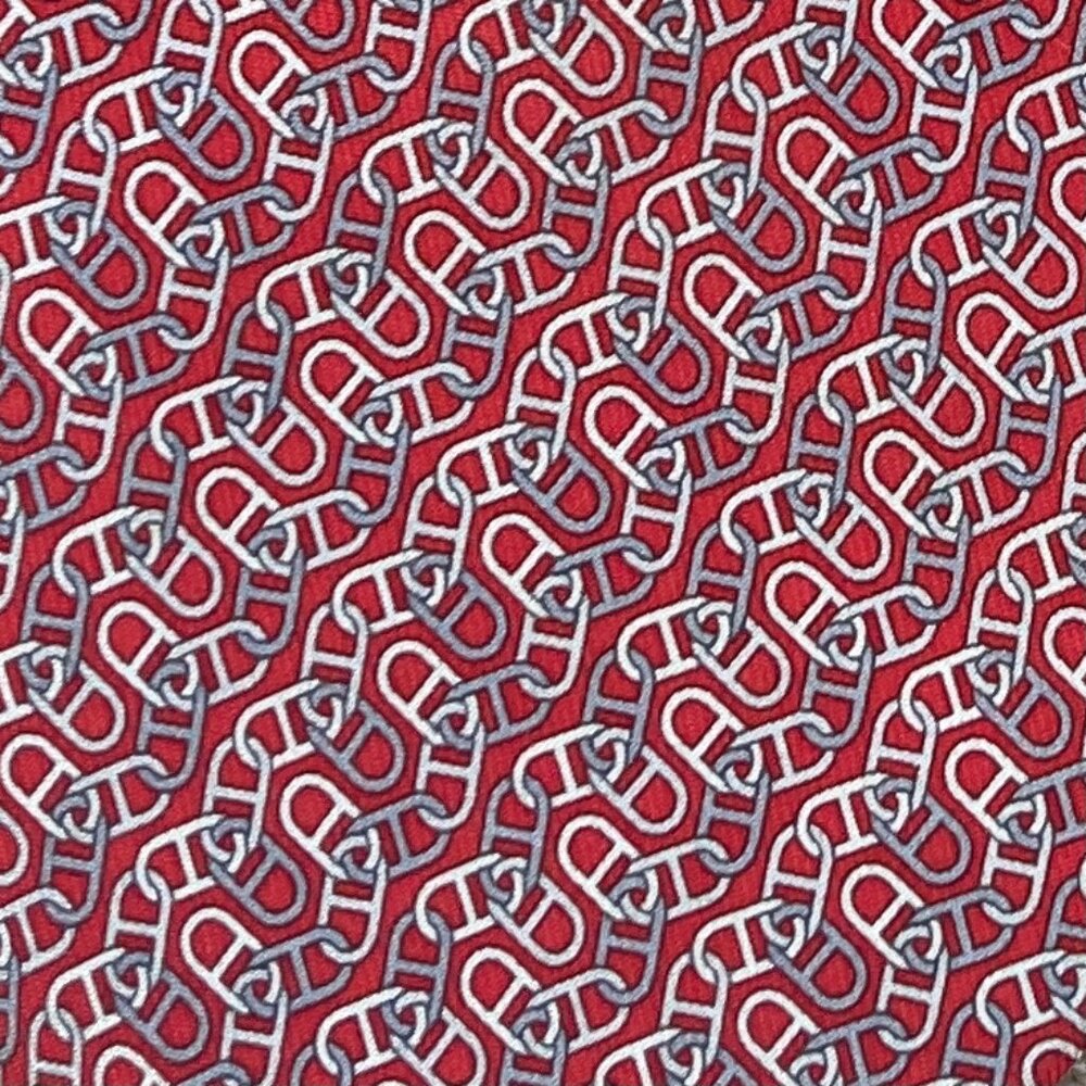 HERMES NECKTIE TIE - RED w WHITE & GRAY CHAIN D'ANCRE BRIDLE LINKS XL THIN XL